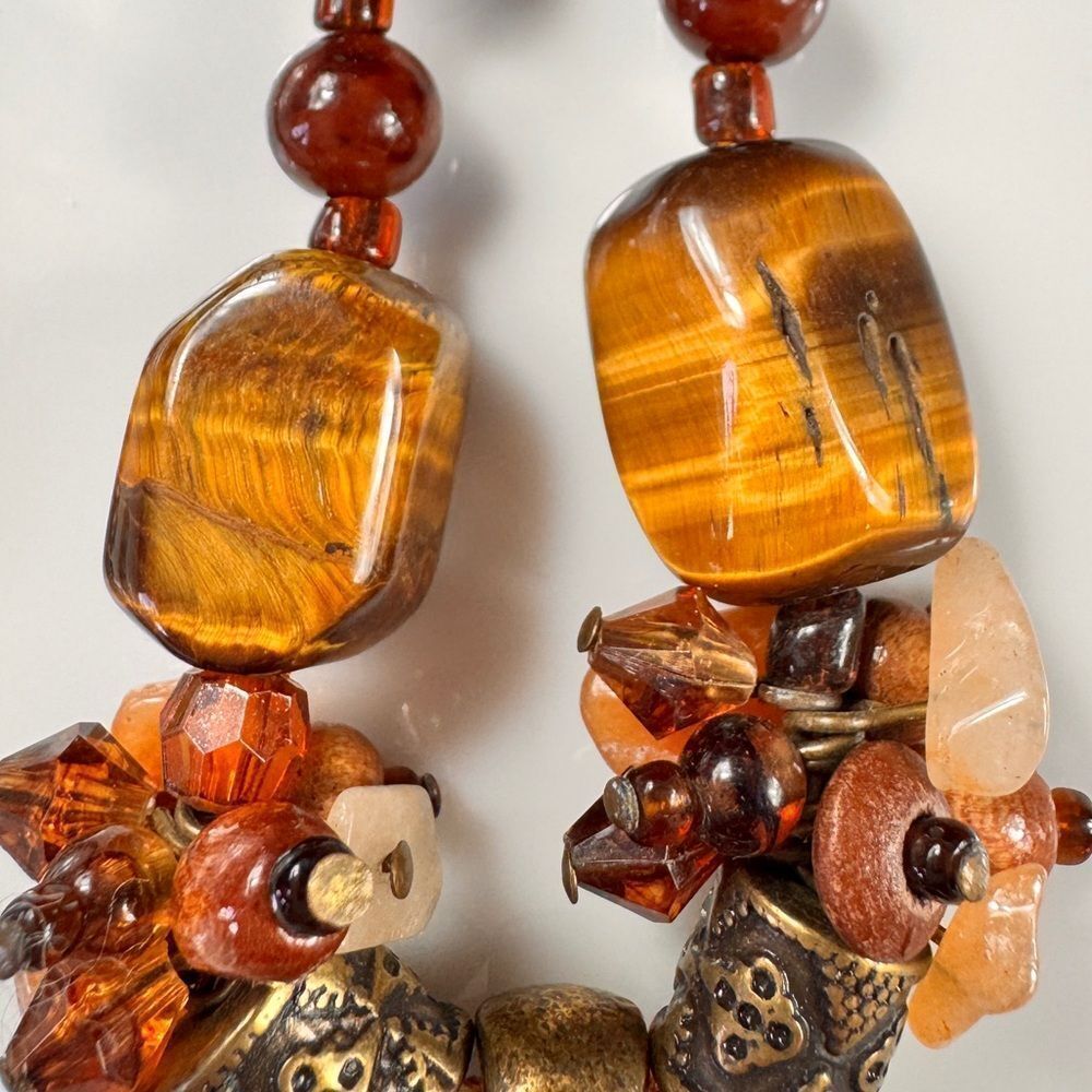 Rare Bohemian Orange and Brown Tigers Eye Pendant Necklace - Picture 4 of 13